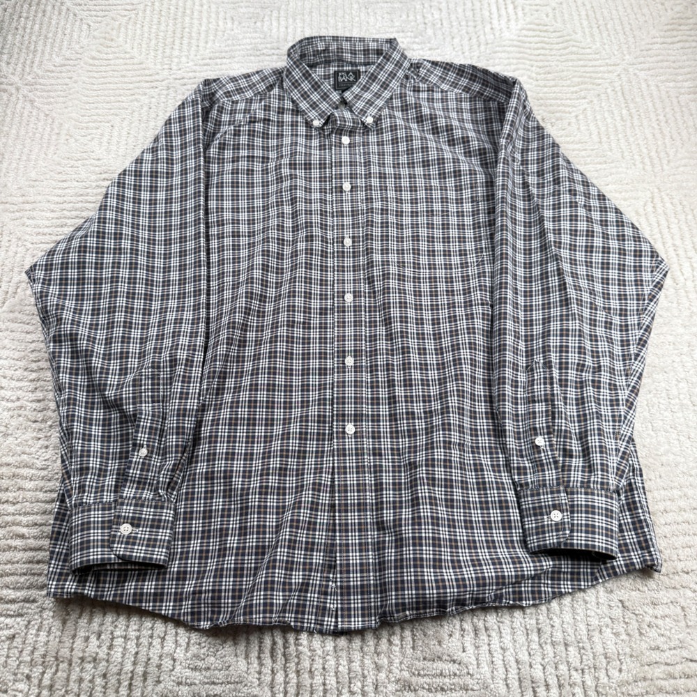 Jos A Bank Traveler Shirt Mens XL Navy Plaid Traditional Cotton Casual Preppy